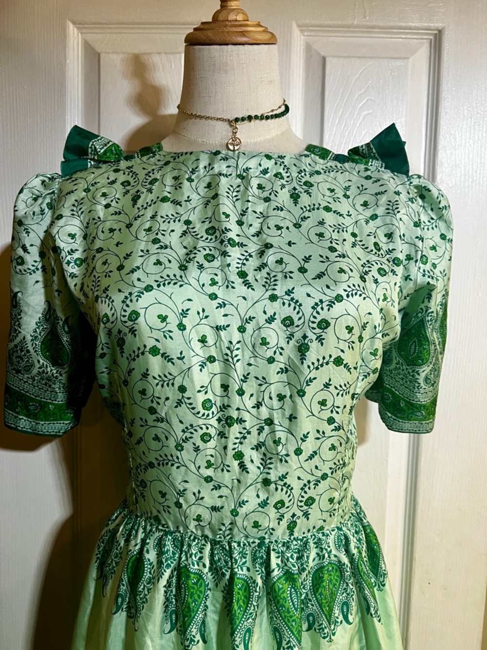 Vintage Wms Handmade Silk Satin Floral Paisley Pleated Festival Maxi Dress L - Picture 3 of 14